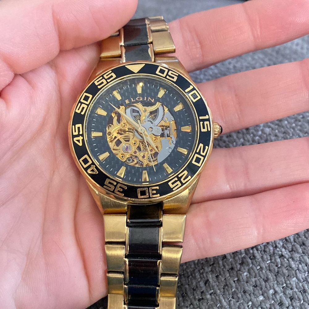 Elgin Men’s Automatic Skeleton Watch Gold Tone